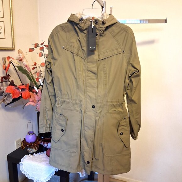 NWT Signal Hooded Gray Olive Green Lined Trench Coat Outerwear M - Picture 13 of 15